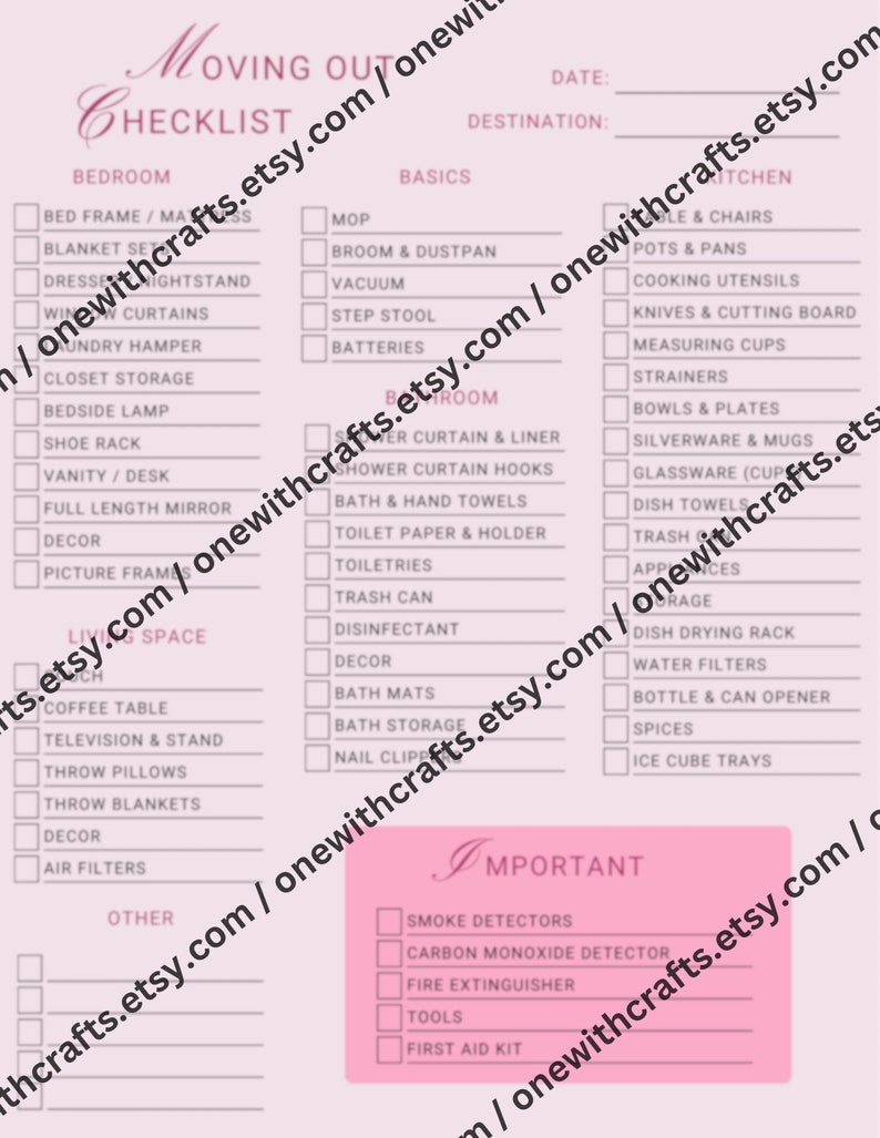 Printable Moving Out Checklist digital Download - Etsy