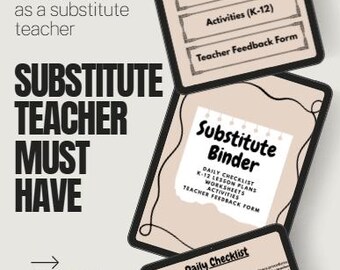 Substitute Teacher Binder: Emergency Lesson Plans K-12 (Digital Download)