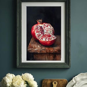 Pomegranate Art Print, Matte Vertical Poster for Home Décor, Wall Art, Gift for Foodies, Kitchen Decoration, Botanical Artwork