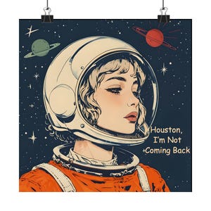 Pósteres verticales mate de inspiración espacial, decoración vintage de ciencia ficción, arte de astronautas, arte mural para el hogar, regalos para ella