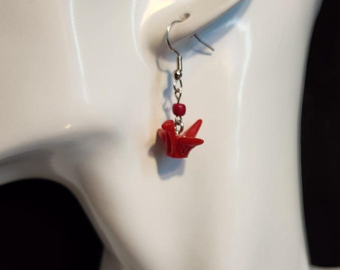Featured listing image: 3-D Resin Origami Crane Earrings