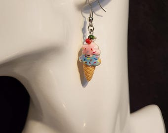 Resin Double Scoop Ice Cream Cone Earrings.