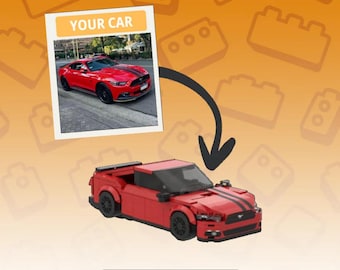 Personalised Photo Car Brick Figure Set Featuring a Car Model & Custom License Plate. Car Figure Set Featuring Your Photo and License Plate.