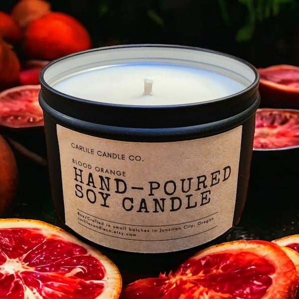 Blood Orange - 8oz Scented Soy Candle, hand-poured in small batches. Citrus - Fresh - Crisp - Great gift for any occasion!