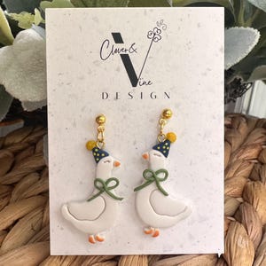 Custom One Silly Goose Birthday Earrings, Coquette Goose Earrings, Goose With Bow tie, Cute Animal Earrings, Goose Lover Gift, Quirky