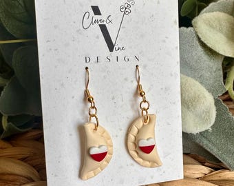 Dyngus Day Earrings, Poland, Buffalo, Polish flag, Polska, Pierogi studs, dumpling, realistic polymer clay food earrings