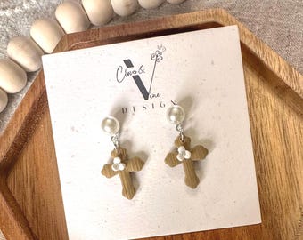 Floral Cross dangle earrings, Easter earrings, Spring Earrings, Christian gifts, gifts for her