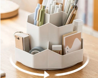 VersaSpin Desk Organiser: Spacious Pen Holder with 360 Rotation & 9-Compartment Stationery Storage