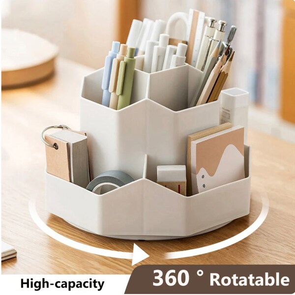 VersaSpin Desk Organiser: Spacious Pen Holder with 360 Rotation & 9-Compartment Stationery Storage