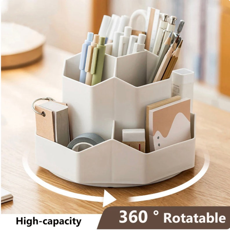 Organiseur de bureau VersaSpin : porte-stylo spacieux avec rotation à 360 degrés et 9 compartiments de rangement pour la papeterie image 1