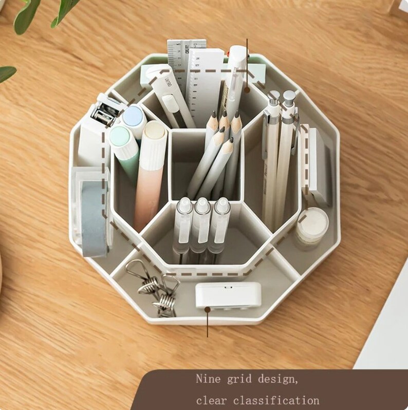 Organiseur de bureau VersaSpin : porte-stylo spacieux avec rotation à 360 degrés et 9 compartiments de rangement pour la papeterie image 3