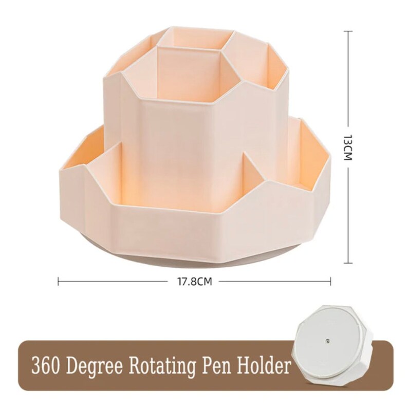 Organiseur de bureau VersaSpin : porte-stylo spacieux avec rotation à 360 degrés et 9 compartiments de rangement pour la papeterie Rose