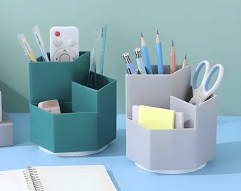 360 Hexagonal Desk Organiser: Large Capacity Pen Holder and Stationery Organiser for School, Office, and Home