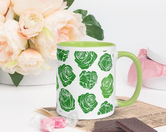 Green Flower Mug | Floral Coffee Mug | Plant Lover Mug | Botanical Coffee Mug | Mother's Day Gift | Gift For Gardener | Nature Lover Gift