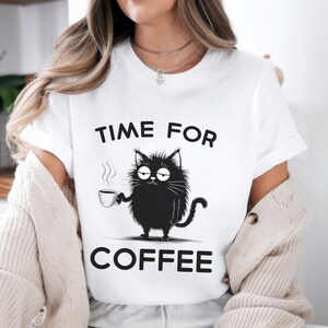 funny coffee shirt, coffee shirt, Coffee Time Cat Tee, Funny Cat Lovers T-Shirt, coffee lover shirt, coffee t-shirt, coffee gifts, cat shirt