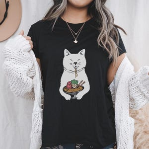 Camiseta de gato con fideos, camiseta de gato ramen, regalo para amantes de los gatos, regalo para amantes de los gatos, camisetas divertidas de gatos, camiseta divertida de gatos, camiseta de gato con fideos, camiseta de gato linda