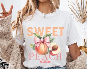 ピーチフルーツTシャツ：夏のヴィーガングラフィックTシャツ