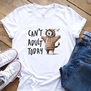 Maglietta divertente con gatto, maglietta per amanti dei gatti, maglietta "Can't Adult Today", regalo per amanti dei gatti, regalo per amanti degli animali, maglietta con regalo divertente, maglietta con gattino accogliente