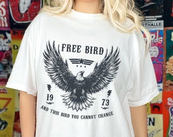無料の鳥Tシャツ、ヴィンテージロックバンドTシャツ、レトロなイーグルシャツ、動物愛好家へのギフト