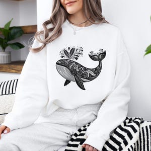 Boho Whale Sweatshirt, Whale Sweatshirt, Whale Lover Gift, Whale Calf Sweatshirt, Sea Life Sweatshirt, Animal Lover Sweatshirt, Gift for Her