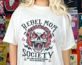 Rebel Mom Skull Tee, Punk Biker Shirt, Gift for Rock Lovers, Gothic Skull T-Shirt