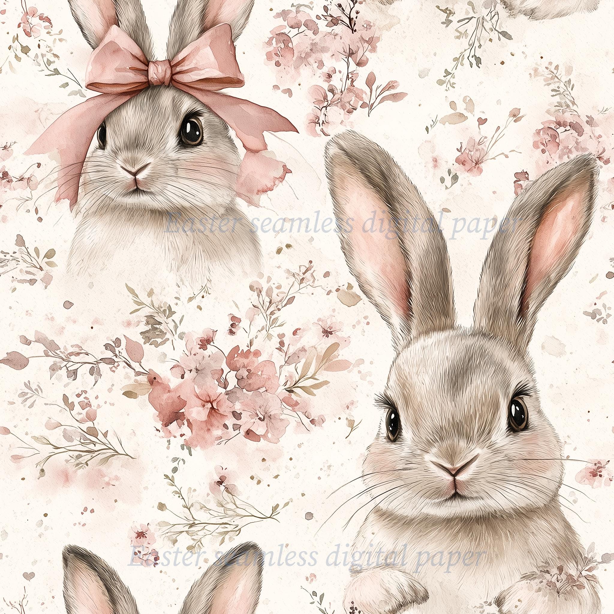 Seamless Easter Bunny Digital Paper – Pastel Colors, Cute Spring ...