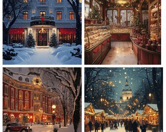 Tarjetas vintage de Navidad y Año Nuevo, juego de tarjetas de felicitación navideñas retro, amuleto festivo imprimible