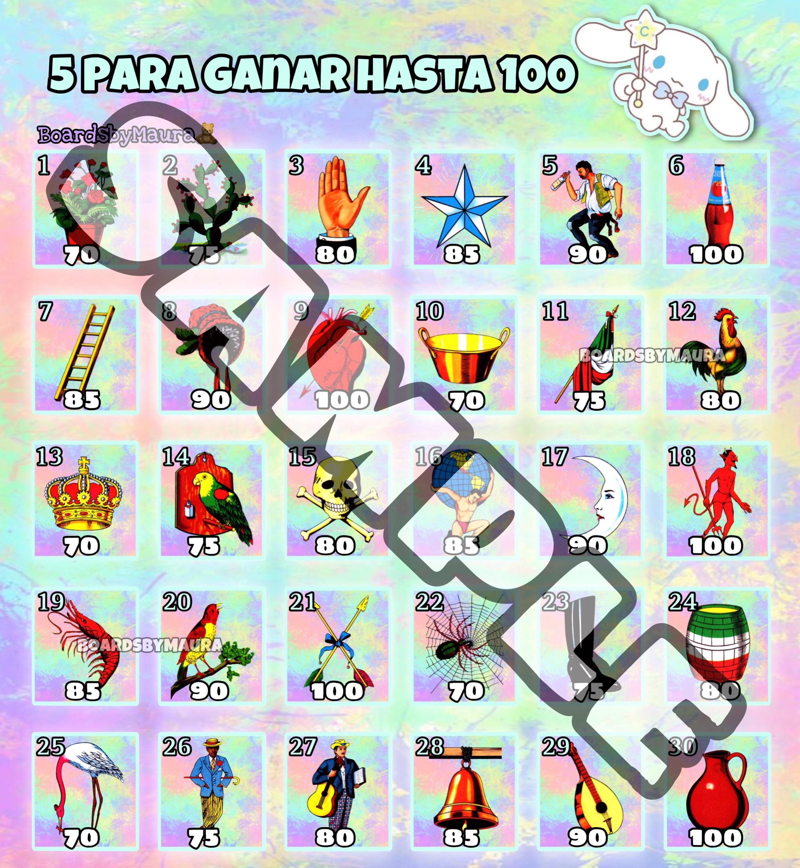 2 Loteria Boards, 5 Para Ganar Hasta 100