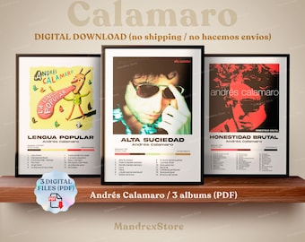 Andrés Calamaro (3x1) Digital Poster Pack, Printable Album Covers from Honestidad Brutal, Alta Suciedad, Lengua Popular, Rock en Español PDF