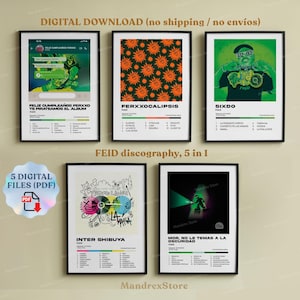 FEID, 5 portadas digitales del álbum, A2 póster imprimible digital, decoración del hogar, urbano latino, reggaeton portada para pared ferxxo
