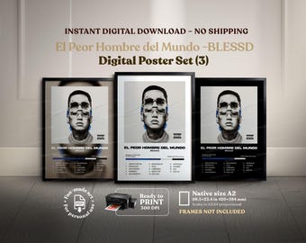 The Worst Man in the World Album Cover Poster, Blessed Print, Reggaeton Urbano Latin Trap Colombian Music Wall Art, Digital Download Decor Gift