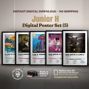 Junior H Poster Pack (5) – Digital Album Covers PDF | Printable Regional Mex / Corridos Wall Art, Instant Download, Urban Sierra, Sad Boyz