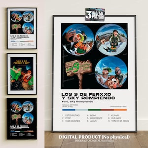Los 9 de Ferxxo y Sky Rompiendo, 3 portadas digitales del álbum, A2 póster imprimible digital, decoración del hogar, urbano latino, portada