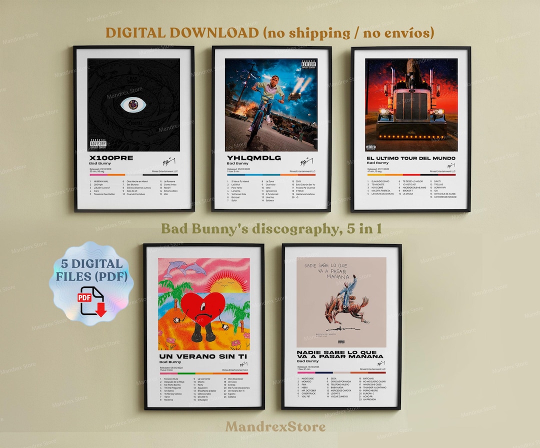 BAD BUNNY, Digital Album Covers, A2 Digital Printable, Poster