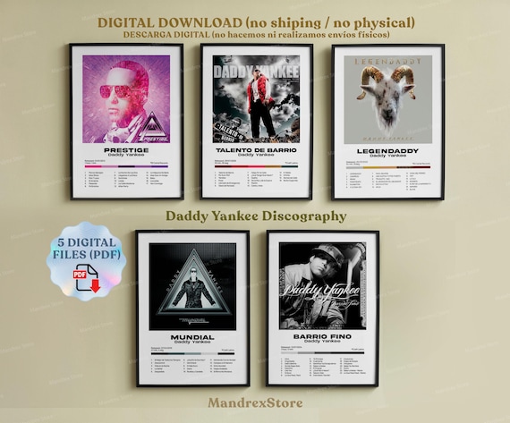 DADDY YANKEE Poster Pack (5x1) Printable Album Covers, Reggaeton