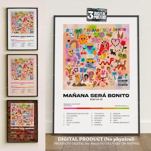 MAÑANA SERA BONITO (3x1) Karol G - Portadas Digitales Álbum | Póster Imprimible A2 | Arte Urbano Reggaetón, Decoración de Pared, Latino,