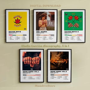 ELADIO CARRIÓN, 5 portadas digitales del álbum, A2 Imprimible digital, póster, decoración del hogar, urbano latino, trap, portada para pared