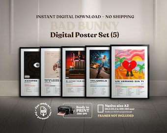 BAD BUNNY, 5 digital album covers, A2 Digital Printable, Poster, Home Decor, Latin Urban, Reggaeton, Wall Art Cover