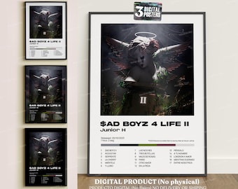 Junior H – Sad Boyz 4 Life II. A2 Printable Album Digital Poster PDF, Corridos Tumbados, Trap, Urban Sierra, Mexican Music, download, PP