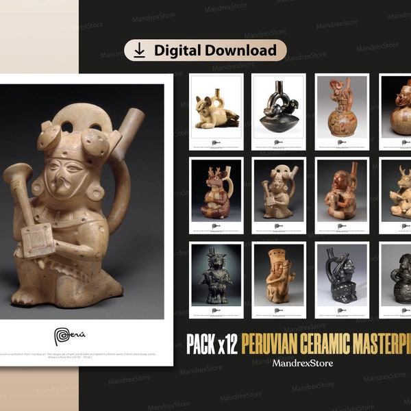Chefs-d'œuvre en céramique péruvienne Pack x12 Mochica Art, collection ancestrale préhispanique et précolombienne, œuvre d'art historique péruvienne