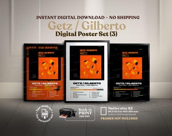 Getz/Gilberto Album Cover Poster, Stan Getz Joao Gilberto Bossa Nova Jazz Print, Vintage Record Wall Art, Digital Download Music Decor Gift