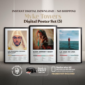 MYKE TOWERS. 3 digital album covers, Digital printable, poster, home decor, reggaeton, trap, wall art, Easy Money Baby,