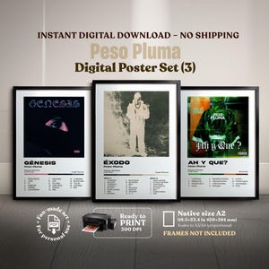 PESO PLUMA, 3 portadas digitales del álbum, A2 Imprimible digital, póster, decoración del hogar, urbano latino banda, portada pared, doble p