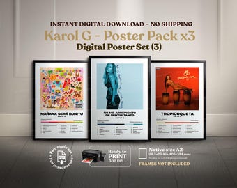Karol G Album Pack 3x1, Mañana será bonito, No Me Arrepiento De Sentir, Album Cover Poster, Reggaeton Latin Urbano, Digital Download PDF