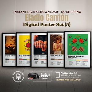 ELADIO CARRIÓN, 5 portadas digitales del álbum, A2 Imprimible digital, póster, decoración del hogar, urbano latino, trap, portada para pared