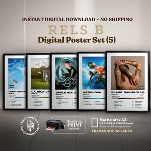 RELS B, (5x1) portadas digitales del álbum, Imprimible digital, póster decoración del hogar, urbano hip hop portada para pared, r&b afrolova