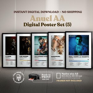 ANUEL AA, 5x1 portadas digitales del álbum, A2 Imprimible digital, póster, decoración del hogar, trap latino, reggaeton, portada para pared,