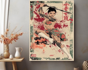 Tattoo Wall Art,Japanese Tattoo Canvas,Japanese Girl Canvas,Japanese Tattoo Art,Traditional Tattoo,Girl Portrait Canvas,Frame Option Canvas