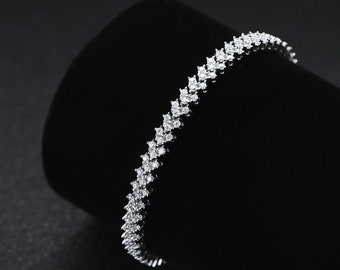 Moissanite Tennis Bracelet in 925 Sterling Silver, Plated with 18k White Gold, Adorned with GRA Certified Diamond
