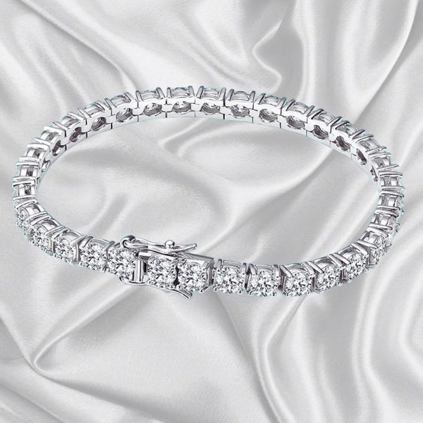 Bracelet tennis Moissanite - Argent sterling et plaqué or blanc 18 carats, unisexe